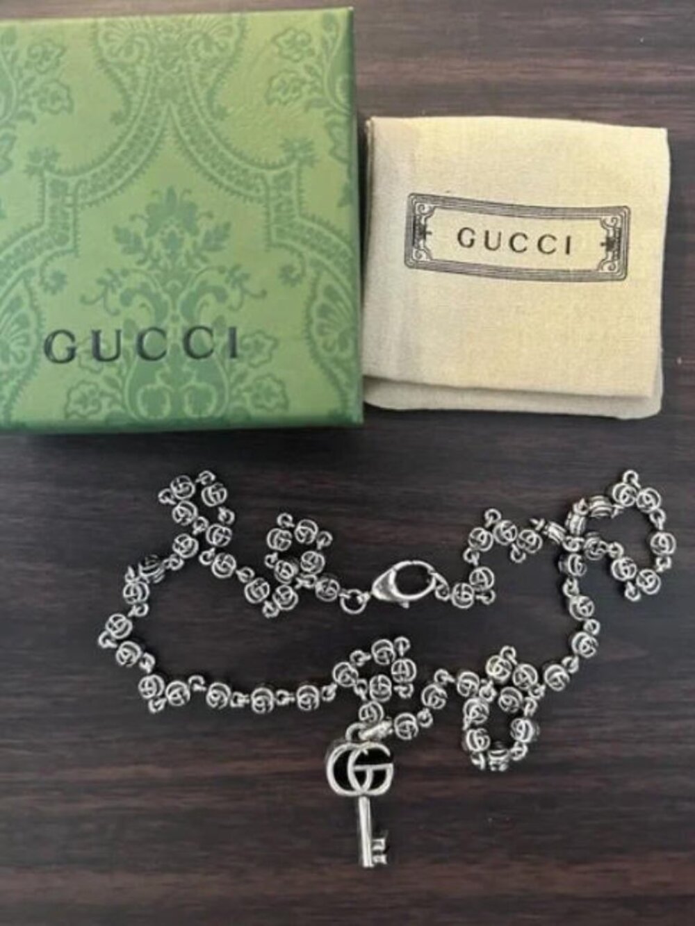 Gucci GG Marmont Key Pendant Necklace – Sterling Silver with Original Box